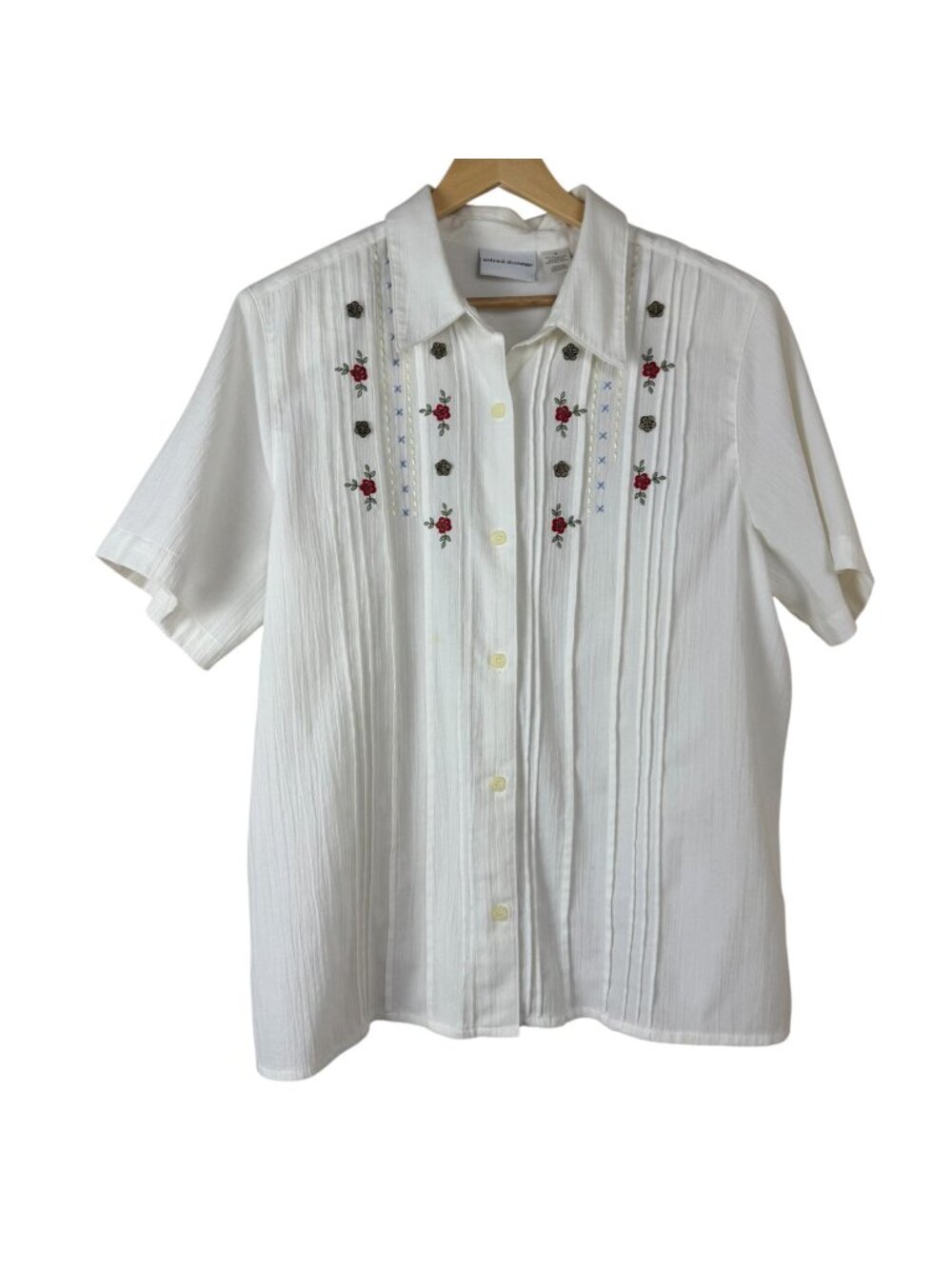 Alfred Dunner Stunner White Button Up Top Plus Size 18 Embroidery Grannycore VTG